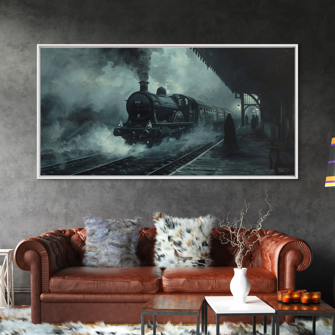 Spooky Haunted Steam Train, Spooky Wall Art, Framed Canvas Print, Unique Halloween Wall Art Gift Idea, Halloween Props