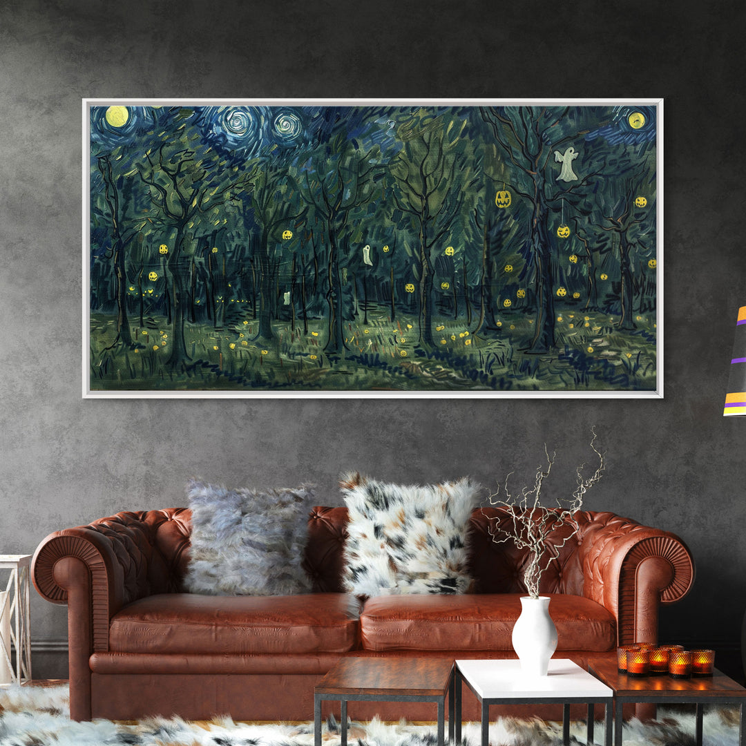 Spooky Haunted Forest, Framed Canvas Print, Halloween Decor, Halloween Wall Art