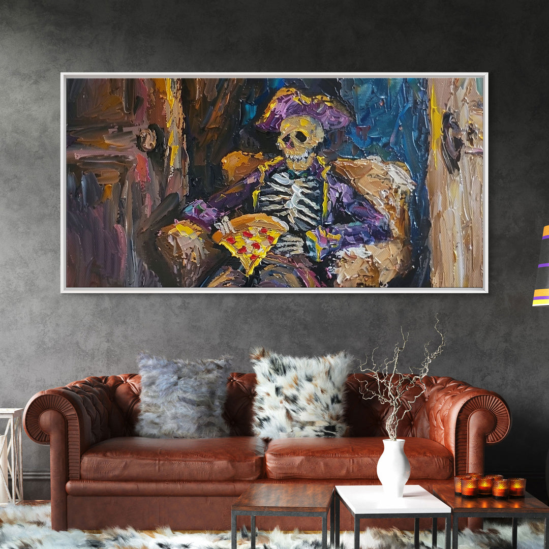 The Pizza Pirate Funny Halloween Decor, Framed Canvas Print, Halloween Wall Art