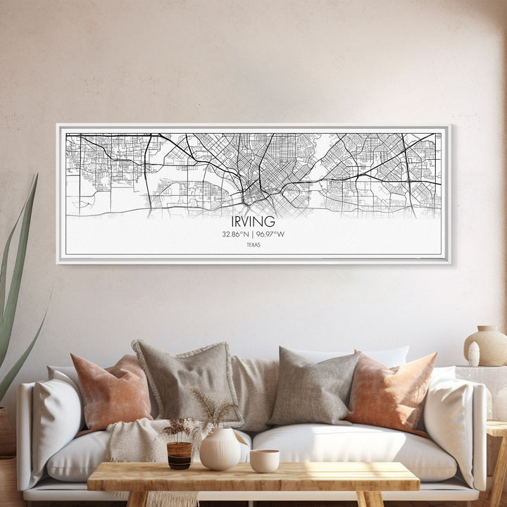 Panoramic Irving City Map, Texas Art, Map Print, Minimalist Wall Art, Canvas Art, Housewarming Gift, Street Map Art, Closing Gift