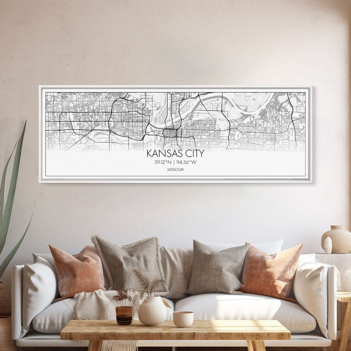 Panoramic Kansas City Map, Missouri Art, Map Print, Minimalist Wall Art, Canvas Art, Housewarming Gift, Street Map Art, Closing Gift