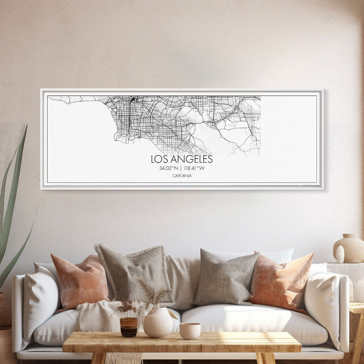 Panoramic Los Angeles City Map, California Art, Map Print, Minimalist Wall Art, Canvas Art, Housewarming Gift, Street Map Art, Closing Gift