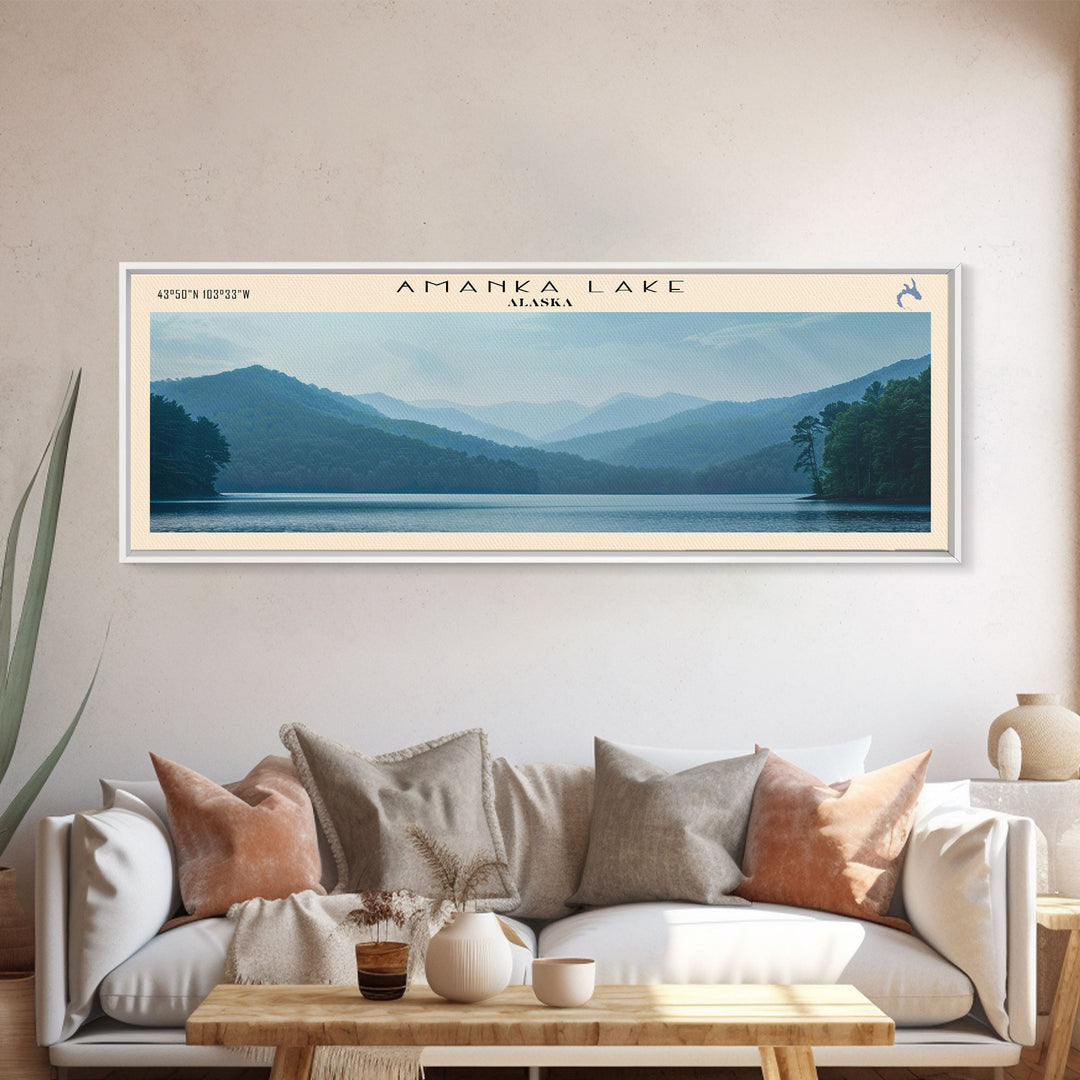 Amanka Lake Panoramic Framed Canvas Print, Lake House Art, Rustic Decor, Travel Poster, Scenic Artwork, Home Decoration