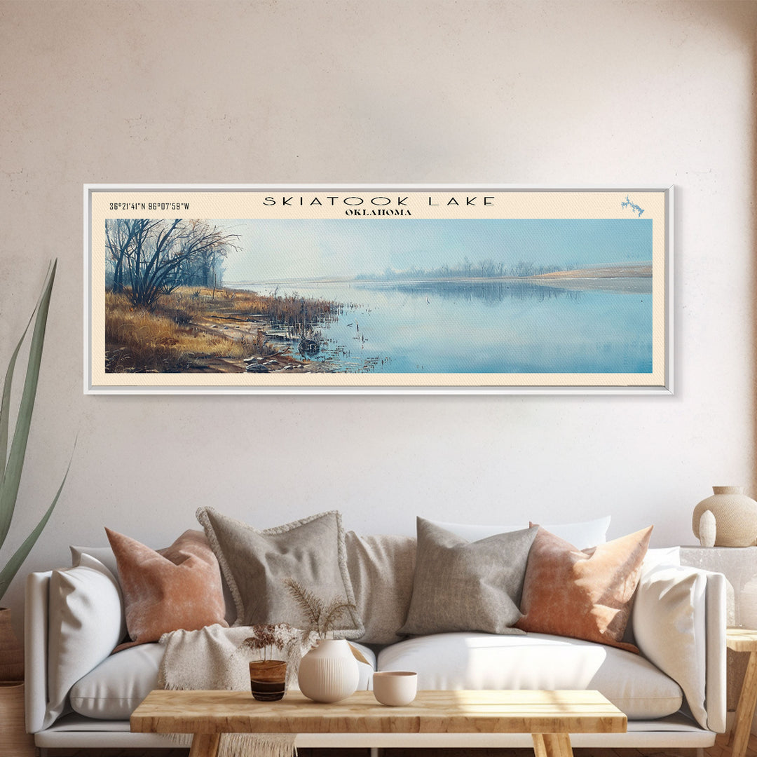 Skiatook Lake Oklahoma Panoramic Framed Canvas Print, Lake House Decor, Wall Art, Travel Poster, Beautiful Lake Scene, Bedroom Decor