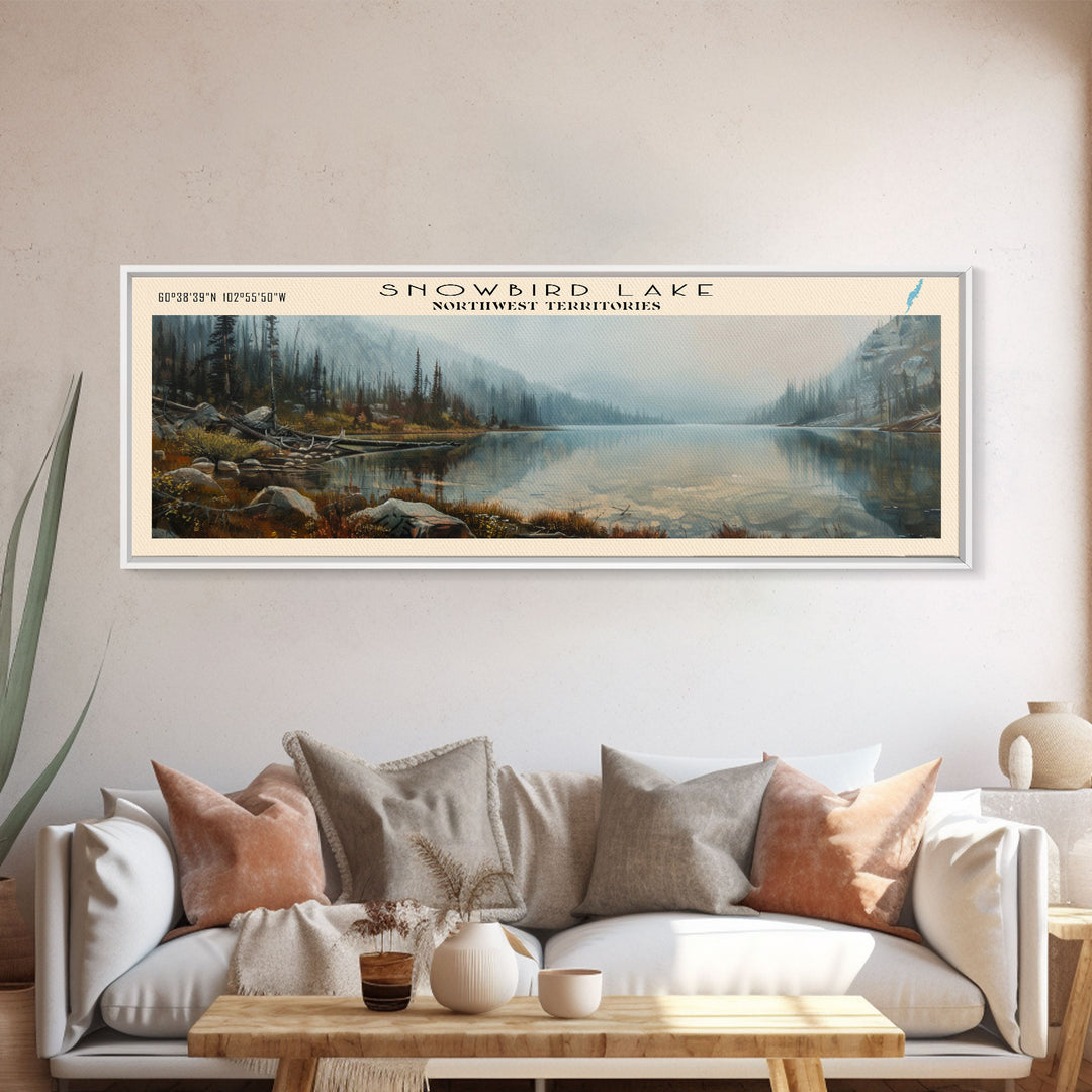 Snowbird Lake Wyoming Panoramic Framed Canvas Print, Lake House Decor, Wall Art, Travel Poster, Tranquil Landscape, Modern Art