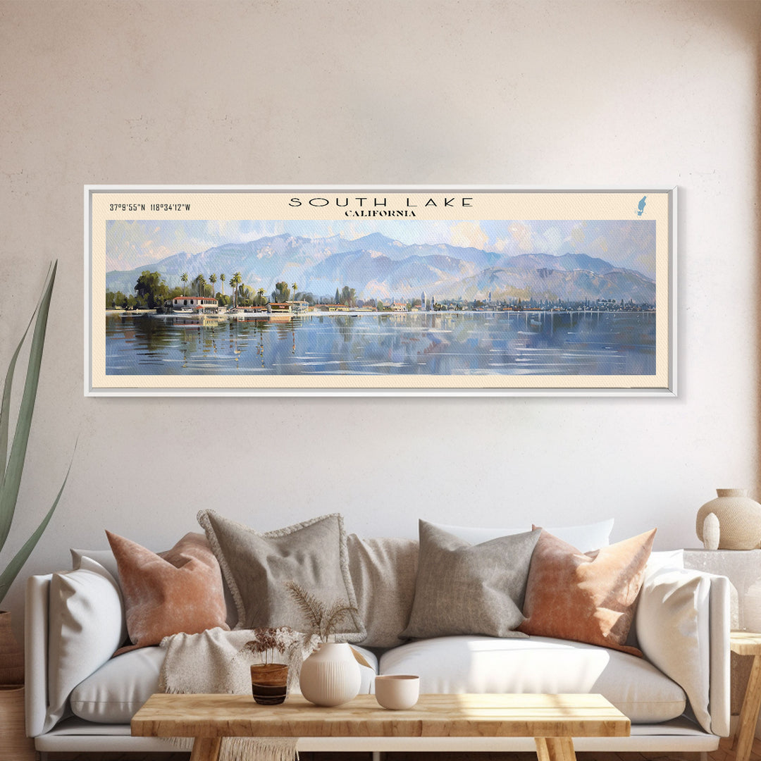 South Lake California Panoramic Framed Canvas Print, Lake House Decor, Wall Art, Travel Poster, Serene Landscape, Modern Art