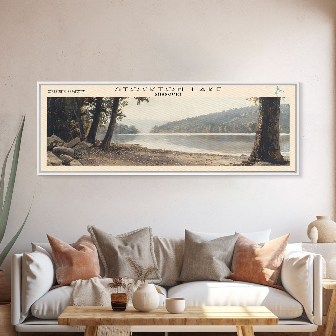 Stockton Lake Missouri Panoramic Framed Canvas Print, Lake House Decor, Wall Art, Travel Poster, Scenic Landscape, Bedroom Decor