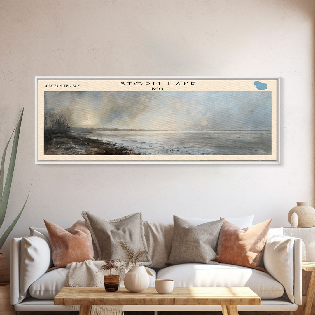 Storm Lake Iowa Panoramic Framed Canvas Print, Lake House Decor, Wall Art, Travel Poster, Beautiful Lake Scene, Modern Art