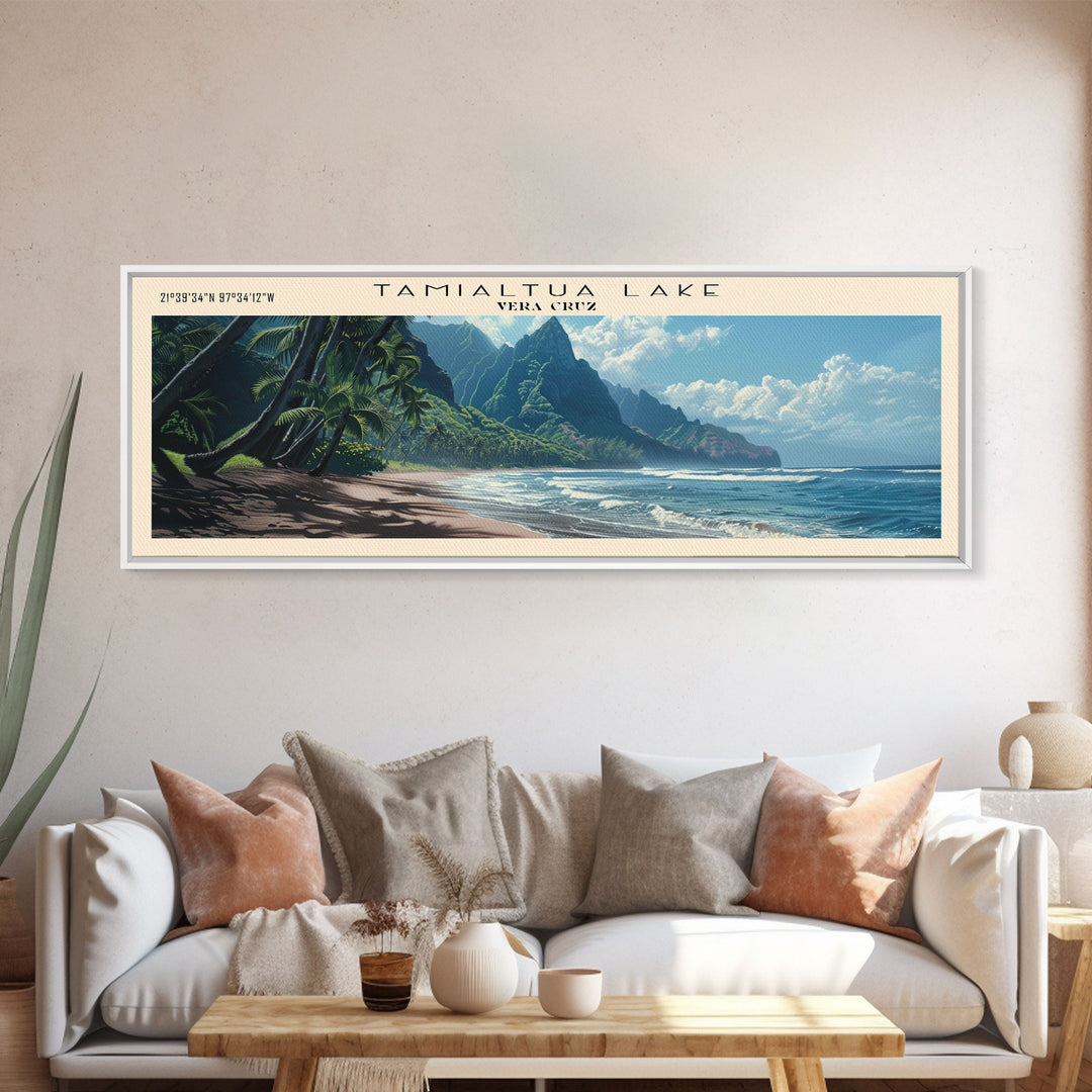 Tamiahua Panoramic Wall Art, Framed Canvas Print, Lake House Decor, Travel Poster, Beautiful Lake Painting, Bedroom Decor