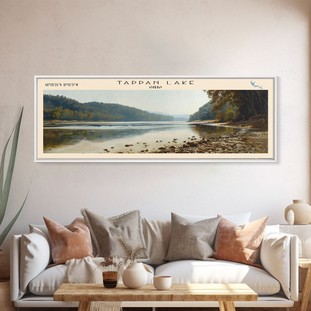 Tappan Lake Ohio Panoramic Wall Art, Framed Canvas Print, Lake House Decor, Travel Poster, Scenic Lake Scene, Living Room Decor