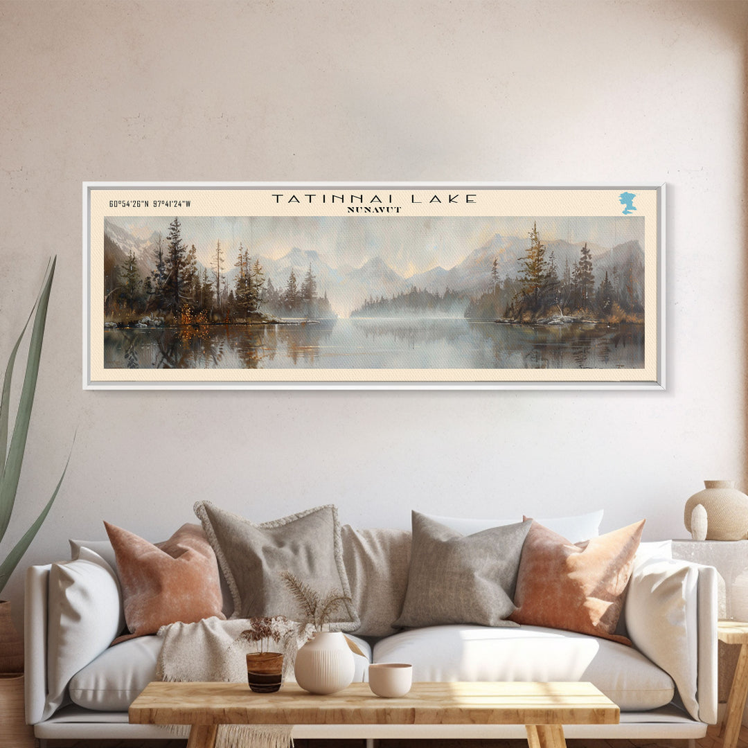 Tatinnai Lake Panoramic Wall Art, Framed Canvas Print, Lake House Decor, Travel Poster, Beautiful Lake Scene, Living Room Decor, Home Decoration