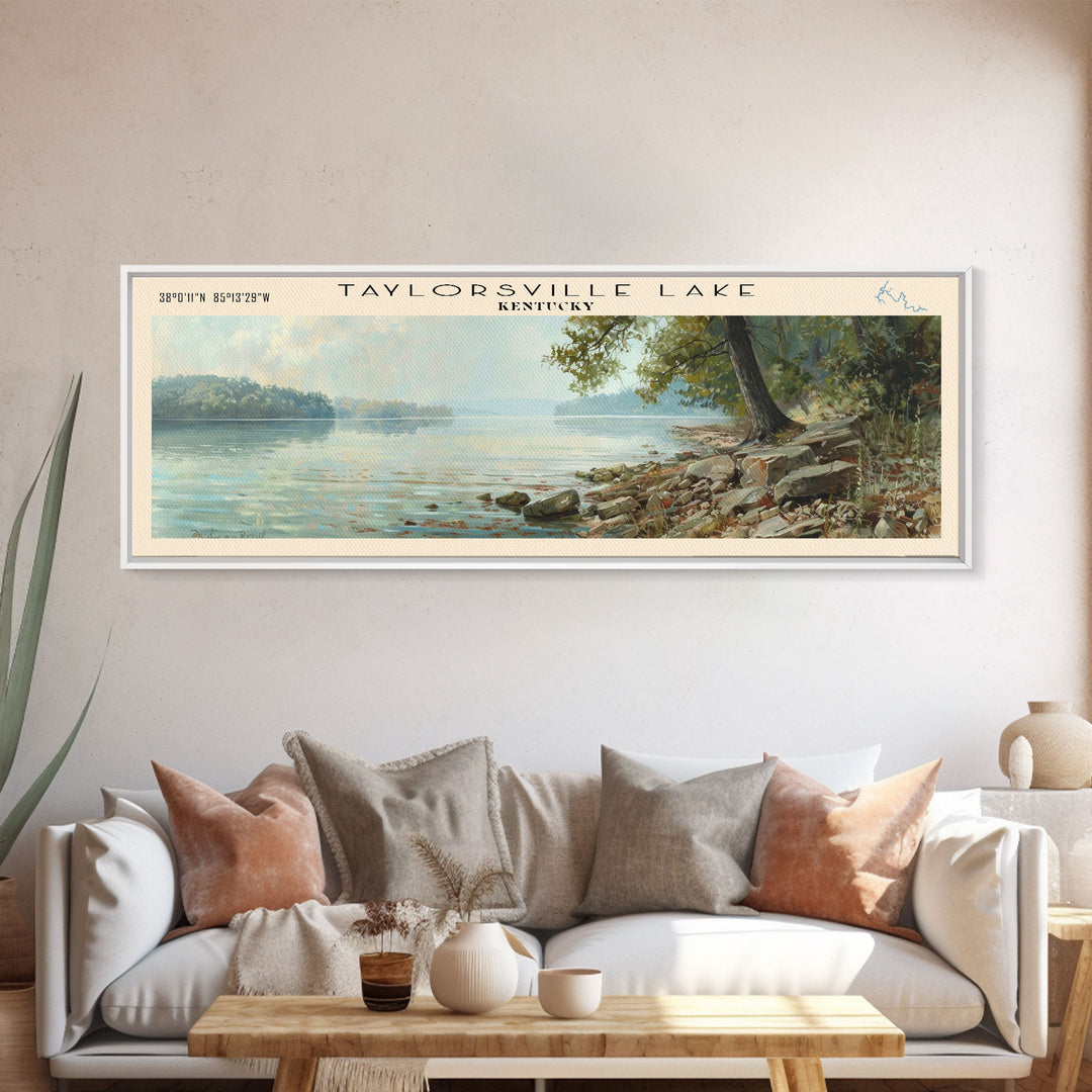 Taylorsville Lake Kentucky Panoramic Wall Art, Framed Canvas Print, Lake House Decor, Travel Poster, Scenic Lake Scene, Bedroom Decor, Wall Art