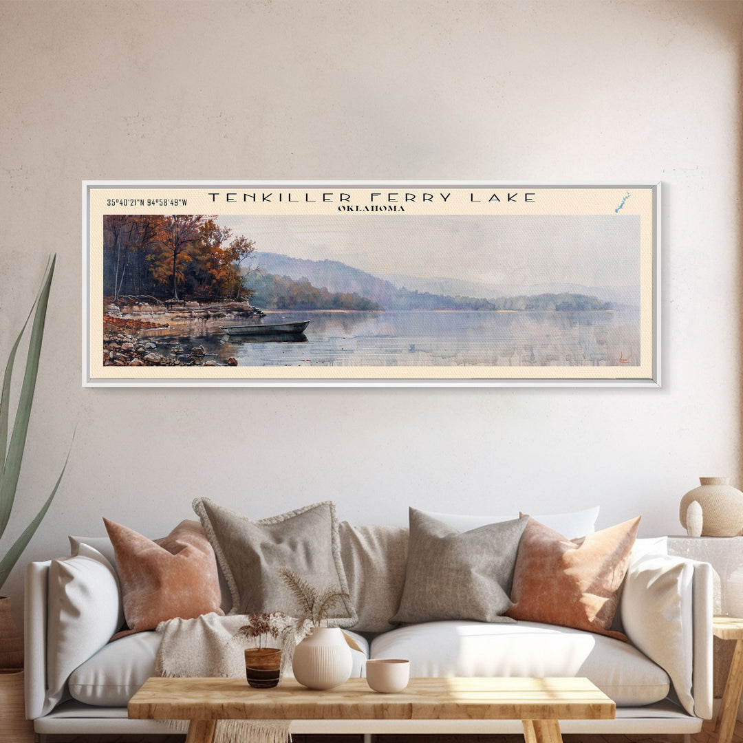 Tenkiller Ferry Lake Oklahoma Panoramic Wall Art, Framed Canvas Print, Lake House Decor, Travel Poster, Beautiful Lake Scene, Living Room Decor, Scenic Art