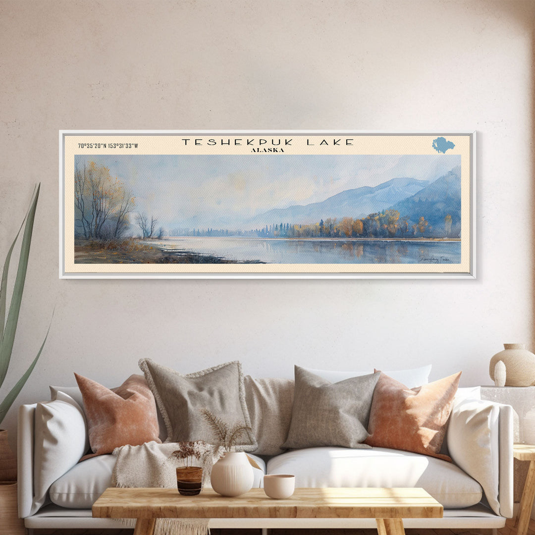 Teshekpuk Lake Panoramic Wall Art, Framed Canvas Print, Lake House Decor, Travel Poster, Scenic Lake Scene, Bedroom Decor, Home Art