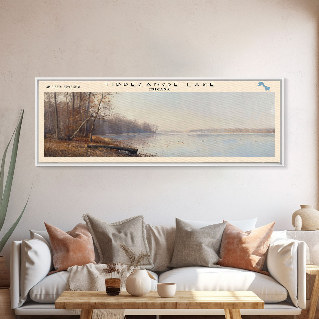 Tippecanoe Lake Indiana Panoramic Wall Art, Framed Canvas Print, Lake House Decor, Travel Poster, Beautiful Lake Scene, Bedroom Decor