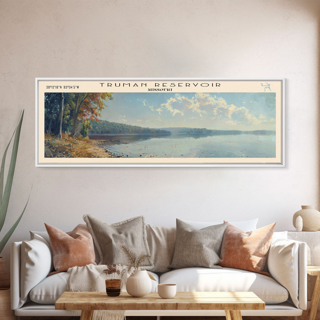 Truman Reservoir Missouri Panoramic Wall Art, Framed Canvas Print, Lake House Decor, Travel Poster, Beautiful Lake Scene, Bedroom Decor