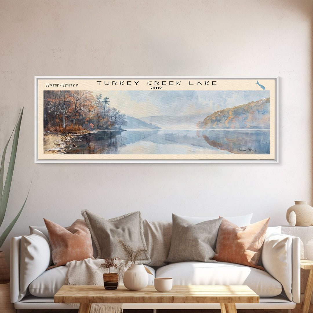 Turkey Creek Lake Ohio Panoramic Wall Art, Framed Canvas Print, Lake House Decor, Travel Poster, Serene Landscape, Living Room Art