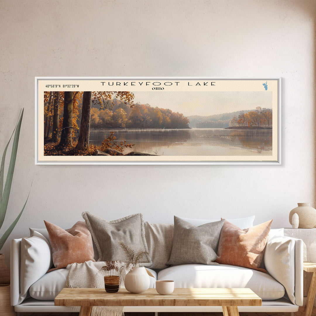 Turkeyfoot Lake Ohio Panoramic Wall Art, Framed Canvas Print, Lake House Decor, Travel Poster, Scenic Lake Scene, Bedroom Decor