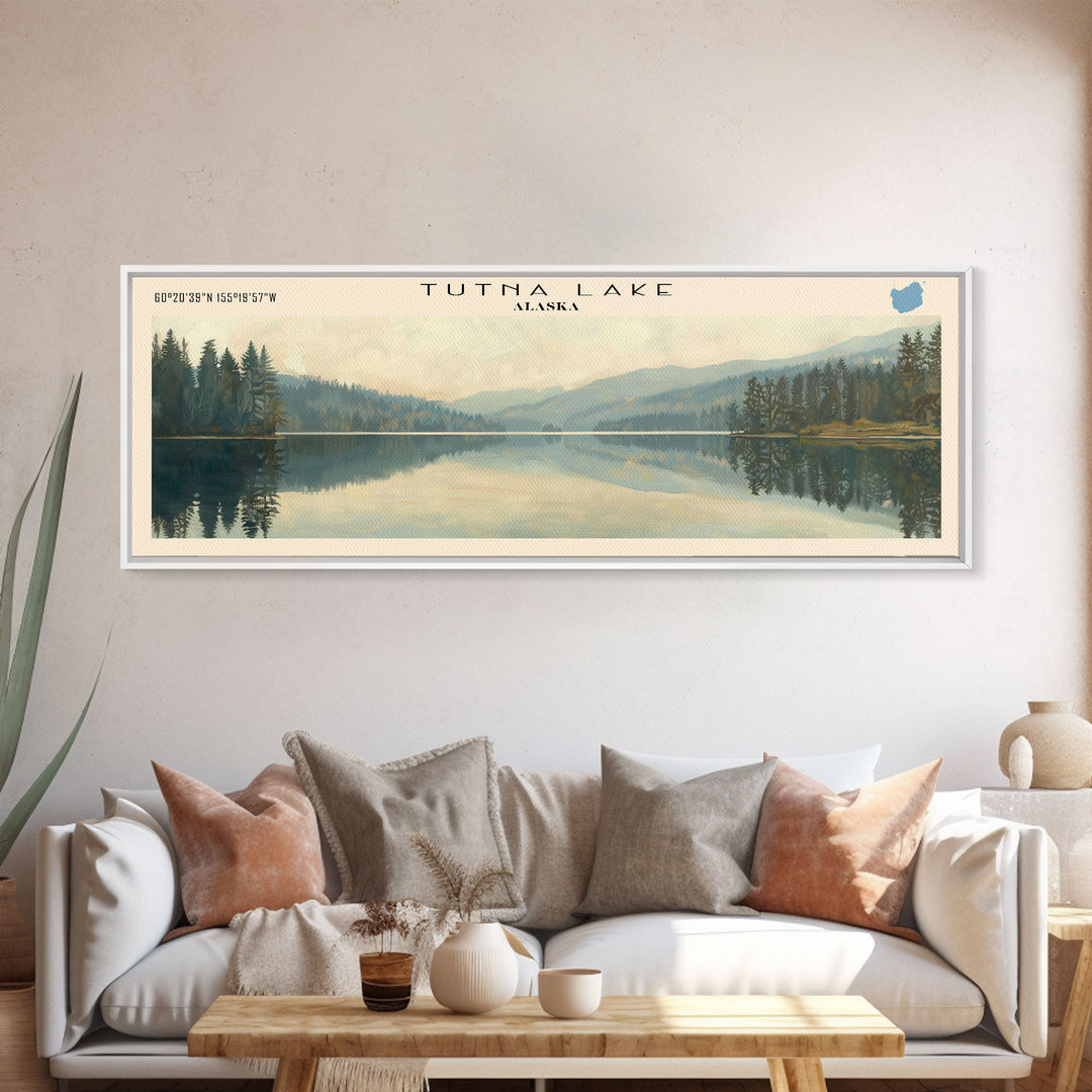 Tutna Lake Panoramic Wall Art, Framed Canvas Print, Lake House Decor, Travel Poster, Beautiful Lake Scene, Bedroom Decor