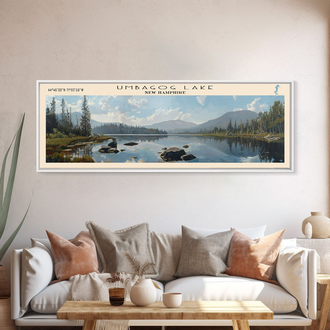 Umbagog Lake New Hampshire Panoramic Wall Art, Framed Canvas Print, Lake House Decor, Travel Poster, Serene Landscape, Living Room Art