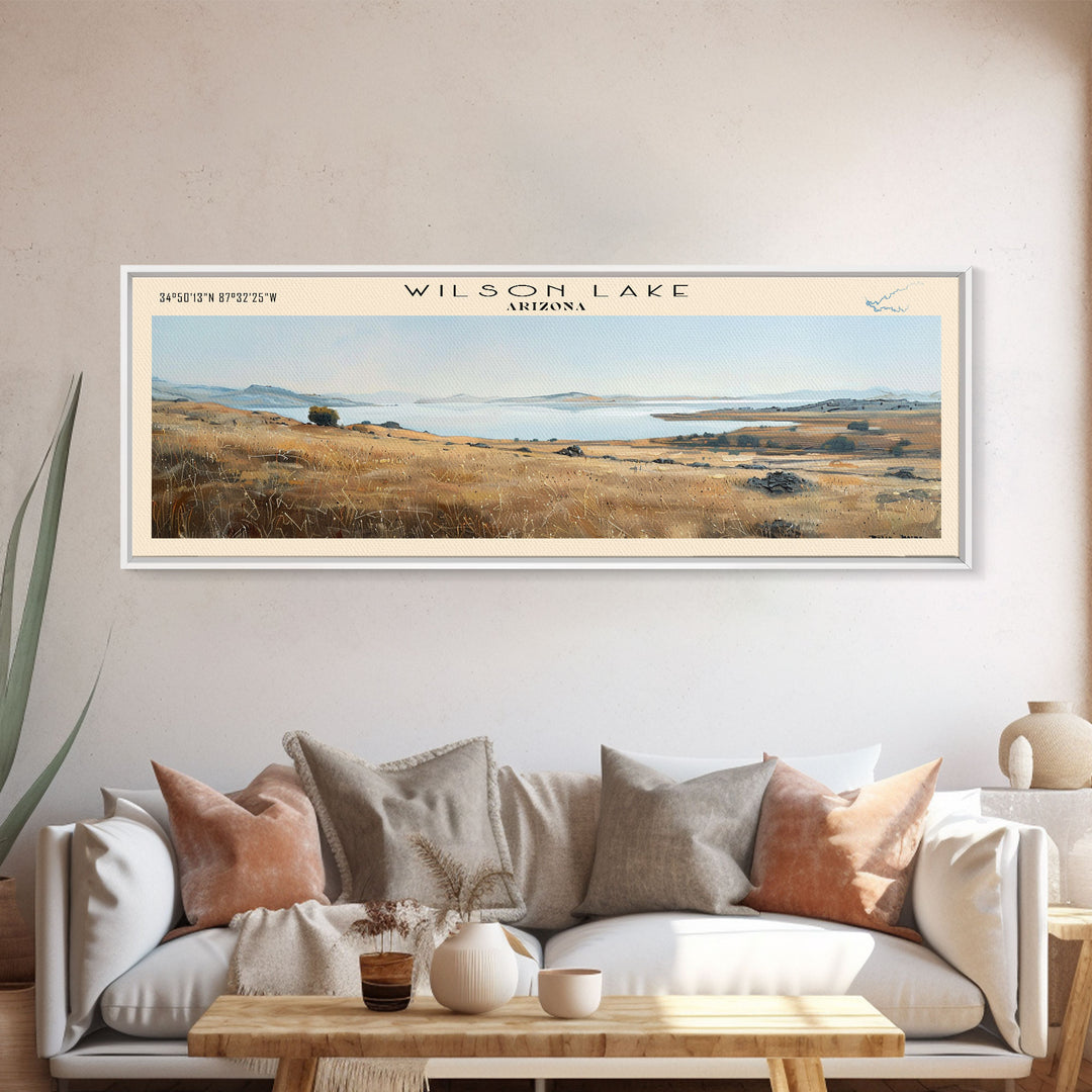 Wilson Lake Arizona Panoramic Wall Art, Framed Canvas Print, Lake House Decor, Travel Poster, Scenic Lake Scene, Bedroom Art