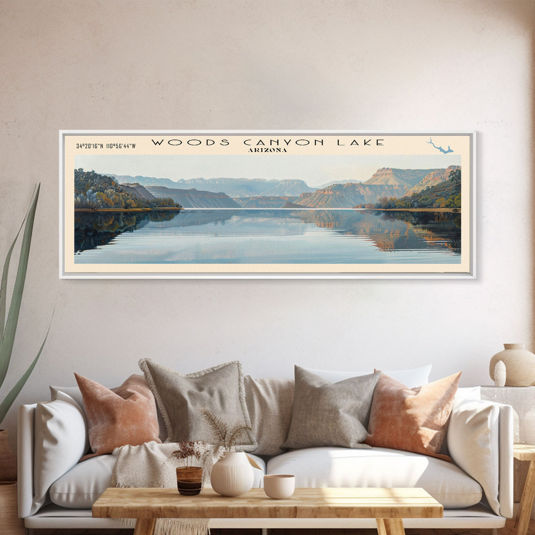 Woods Canyon Lake Arizona Panoramic Wall Art, Framed Canvas Print, Lake House Decor, Travel Poster, Serene Landscape, Home Art