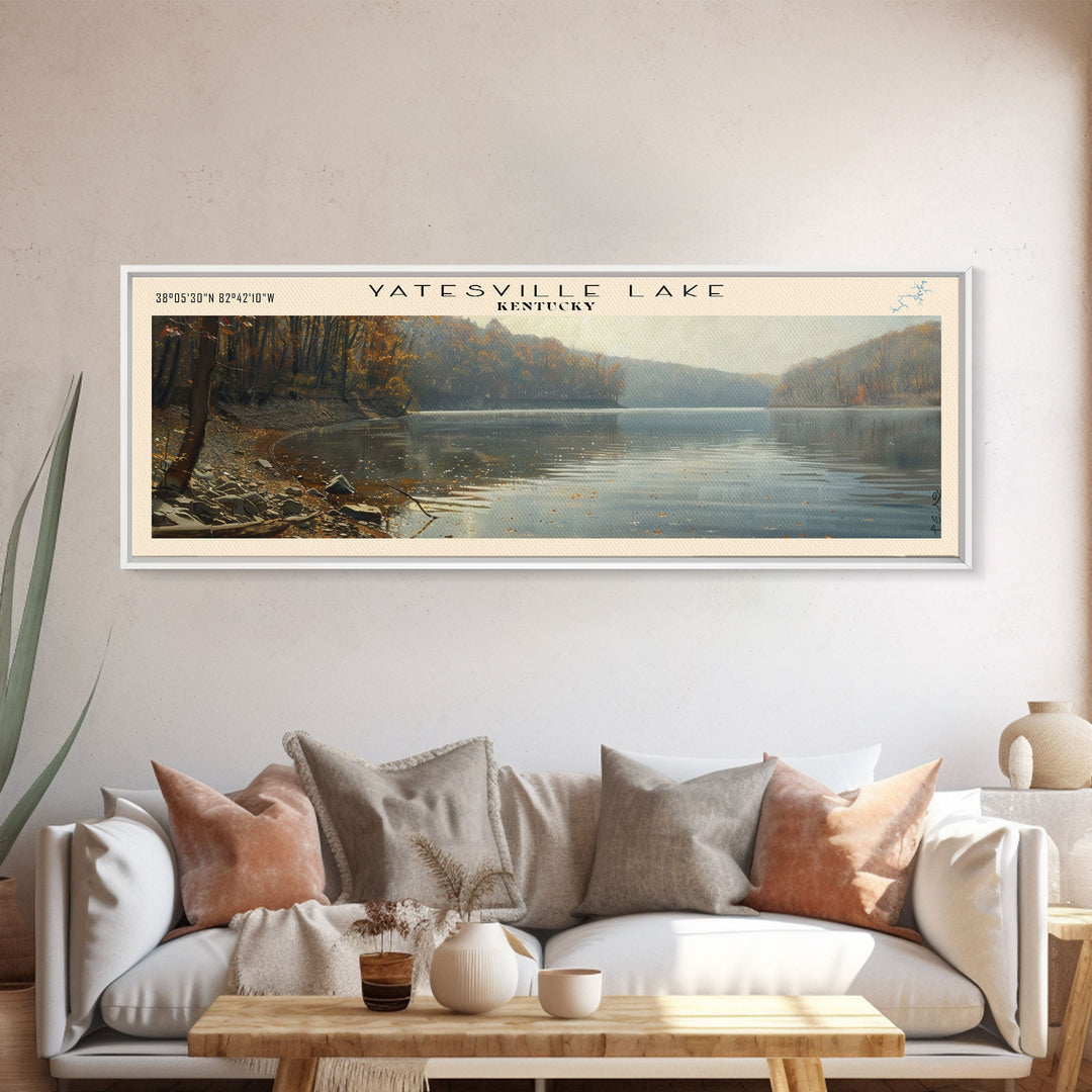 Yatesville Lake Kentucky Panoramic Wall Art, Framed Canvas Print, Lake House Decor, Travel Poster, Scenic Lake Scene, Bedroom Decor