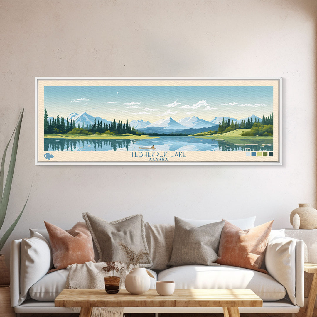 Teshekpuk Lake, Alaska Framed Canvas Print, Lake House Decor, Midcentury Modern Art, Pop Art, Travel Poster, Living Room Wall Art