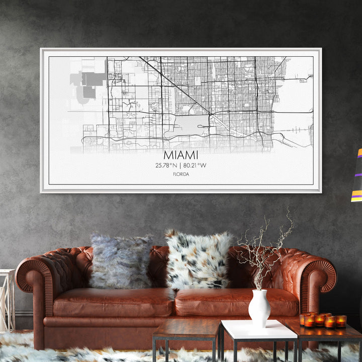 Miami City Map, Florida Map, Map Art, Minimalist Wall Art, Wall Art, Canvas Art, Miami Wall Art, F1 Wall Art, Gift For Couple, Boys Room Art