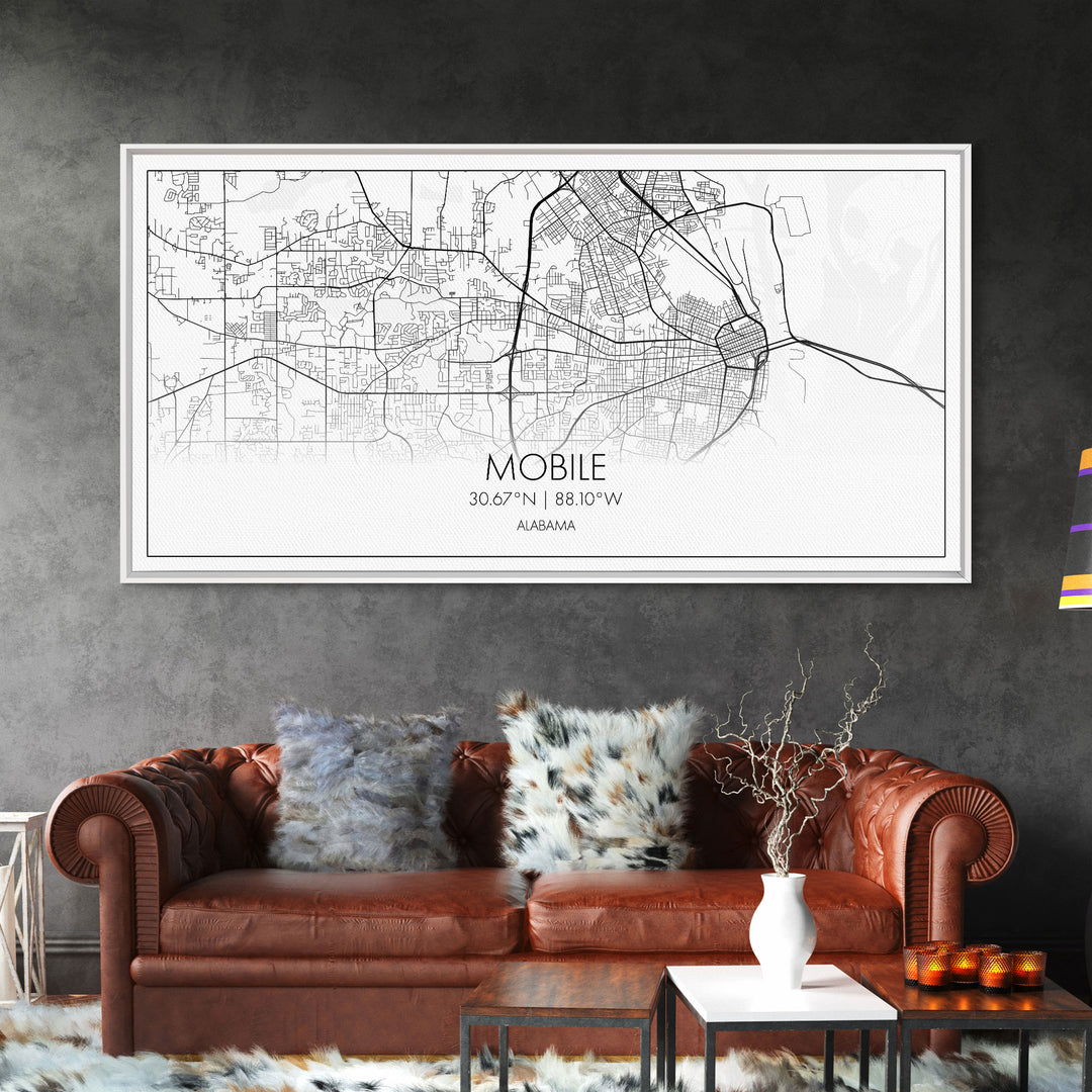 Mobile City Map, Alabama Map, Map Art, Minimalist Wall Art, Wall Art, Canvas Art, Southern Home Wall Art, Anniversary Gift, Ranch Décor