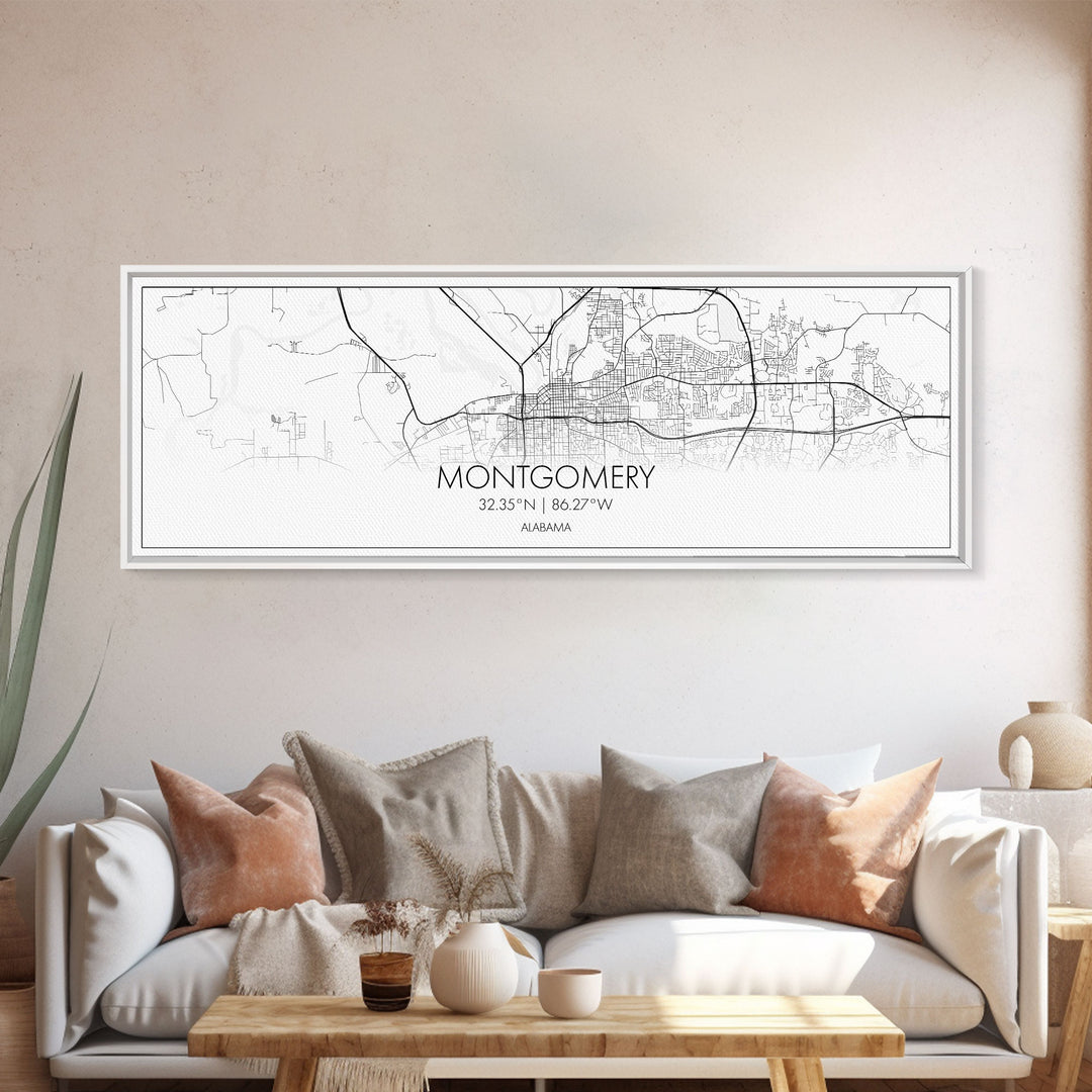 Panoramic Montgomery City Map, Alabama Art, Map Print, Minimalist Wall Art, Canvas Art, Housewarming Gift, Street Map Art, Closing Gift