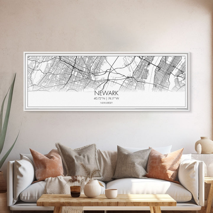 Panoramic Newark City Map, New Jersey Art, Map Print, Minimalist Wall Art, Canvas Art, Housewarming Gift, Street Map Art, Closing Gift