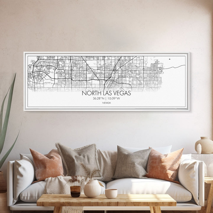 Panoramic North Las Vegas City Map, Nevada Art, Map Print, Minimalist Wall Art, Canvas Art, Housewarming Gift, Street Map Art, Closing Gift