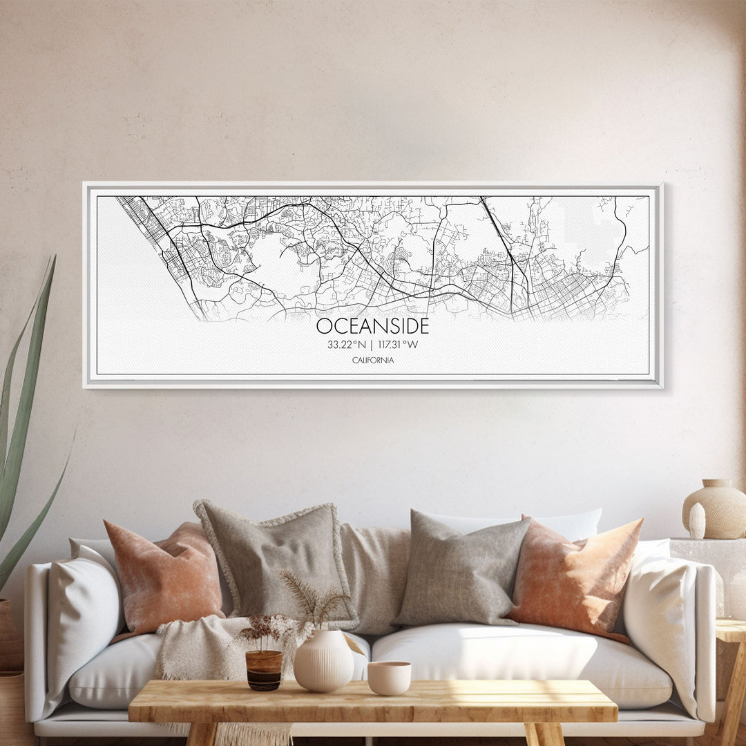 Panoramic Oceanside City Map, California Art, Map Print, Minimalist Wall Art, Canvas Art, Housewarming Gift, Street Map Art, Closing Gift