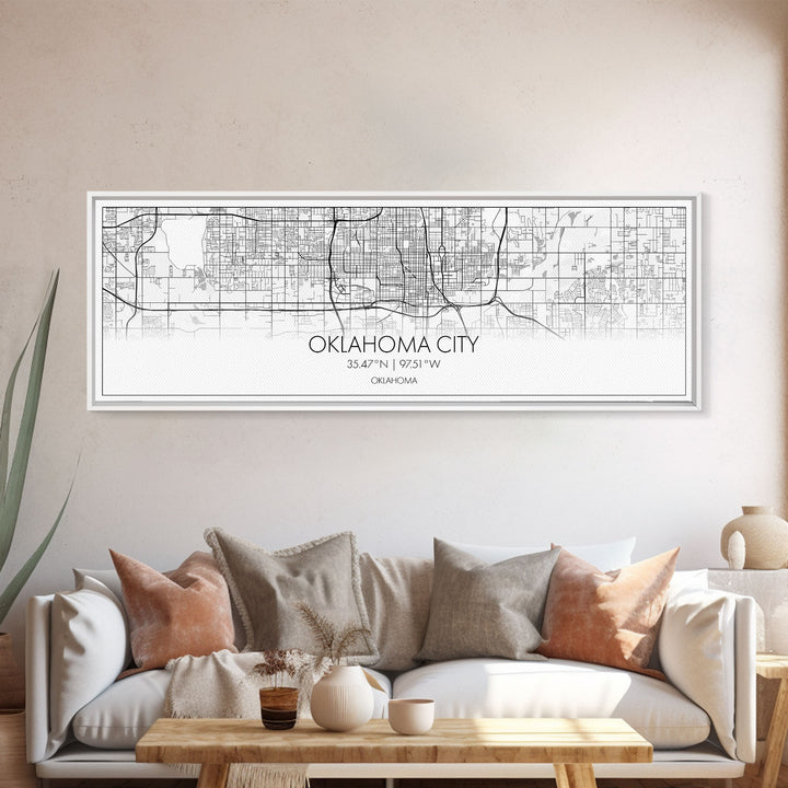 Panoramic Oklahoma City Map, Oklahoma Art, Map Print, Minimalist Wall Art, Canvas Art, Housewarming Gift, Street Map Art, Closing Gift