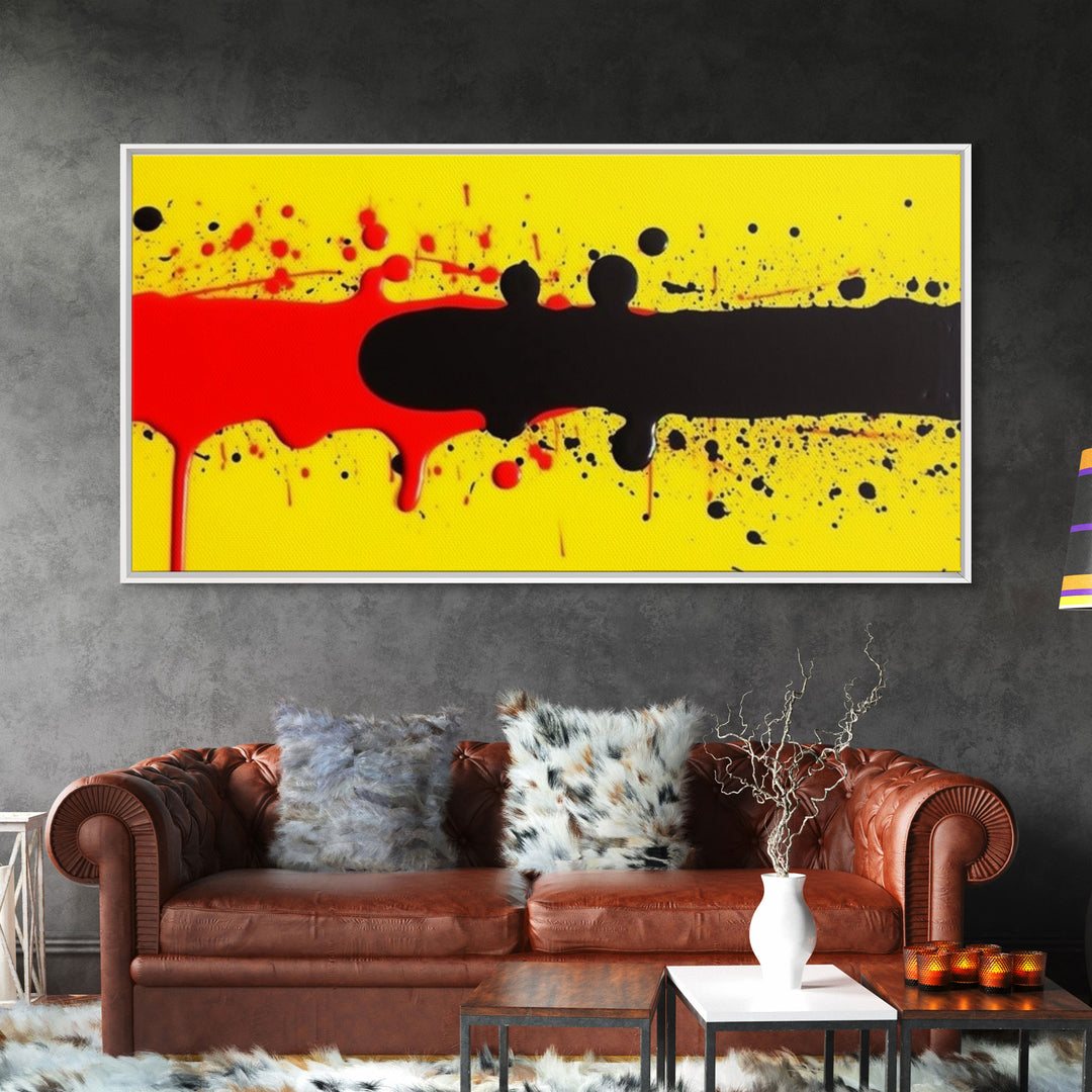 Splatter Graffiti Art - Black, Red & Yellow Painting / Canvas Print - Retro / Midcentury Style Abstract / Impressionist Art - Splatter Art