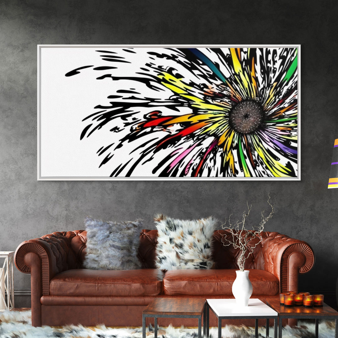 Abstract Flower Art - Exploding Flower - Rainbow Flower Painting / Canvas Print - Framed Wall Art - Unique Minimalist / Expressionist Art