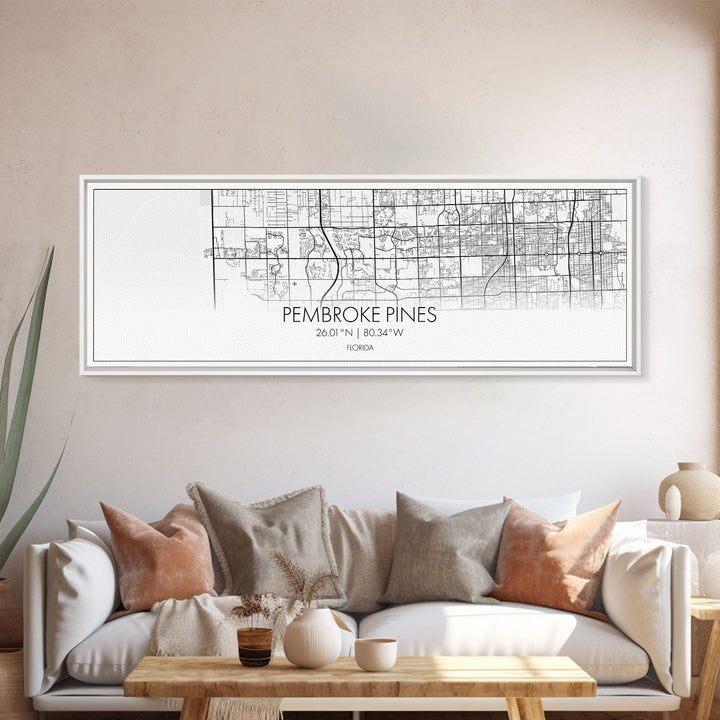 Panoramic Pembroke Pines City Map, Florida Art, Map Print, Minimalist Wall Art, Canvas Art, Housewarming Gift, Street Map Art, Closing Gift