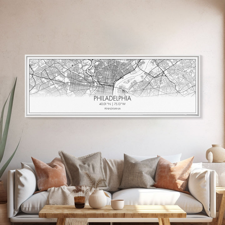 Panoramic Philadelphia City Map, Pennsylvania Art, Map Print, Minimalist Wall Art, Canvas Art, Housewarming Gift, Street Map, Closing Gift