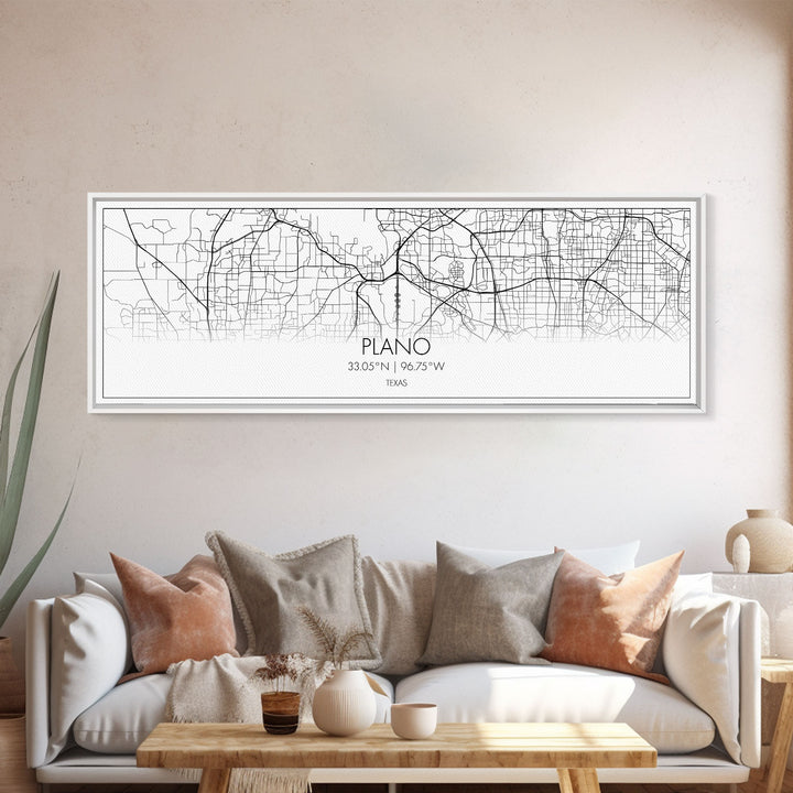 Panoramic Plano City Map, Texas Art, Map Print, Minimalist Wall Art, Canvas Art, Housewarming Gift, Street Map Art, Closing Gift