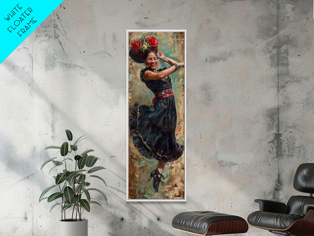 Mexican Inspired Textured Canvas Art of Flamenco Dancer, Spanish Oil Painting, Oversized Vintage Canvas Art Print, Tall and Narrow Art