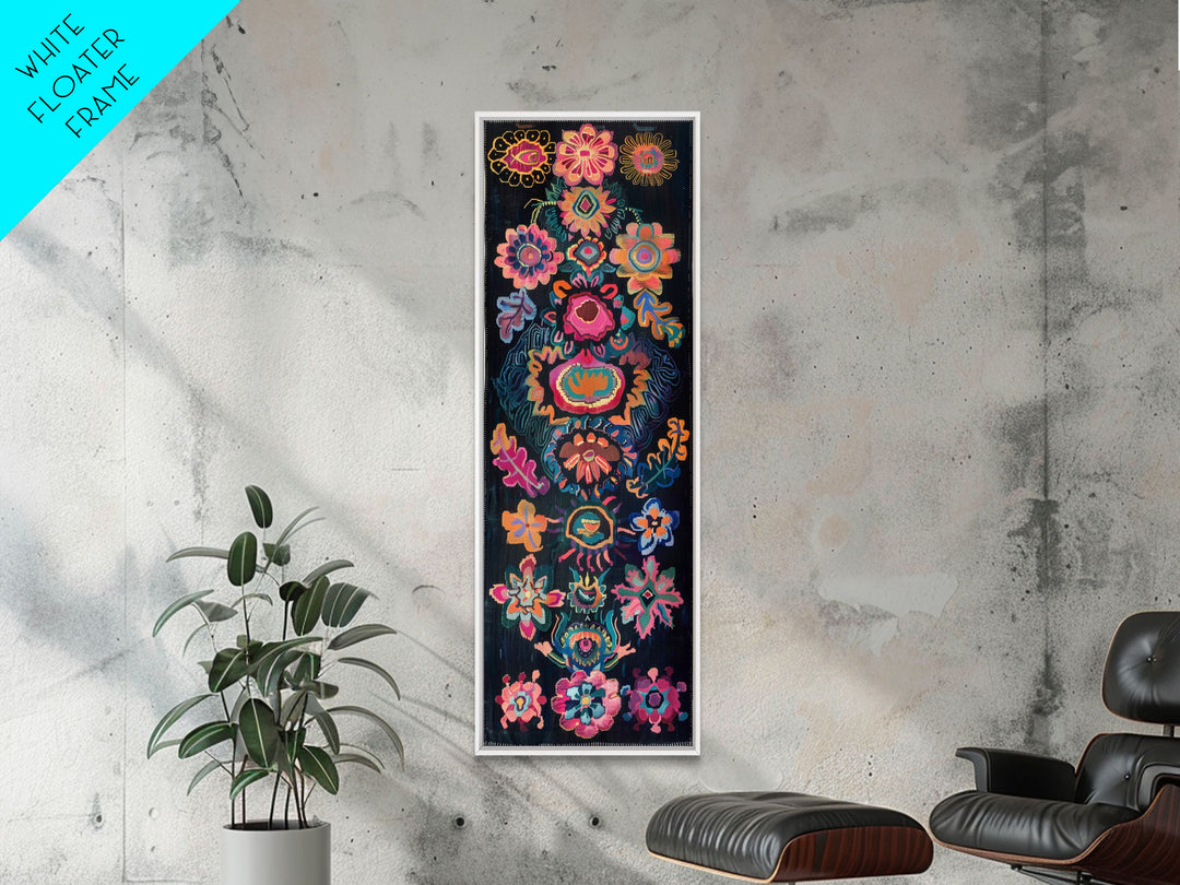 Vintage Inspired Colorful Canvas Wall Art, 70s Inspired Wall Decor, Vibrant Floral Wall Art, Skinny Art For Living Room, Gallery Art Print