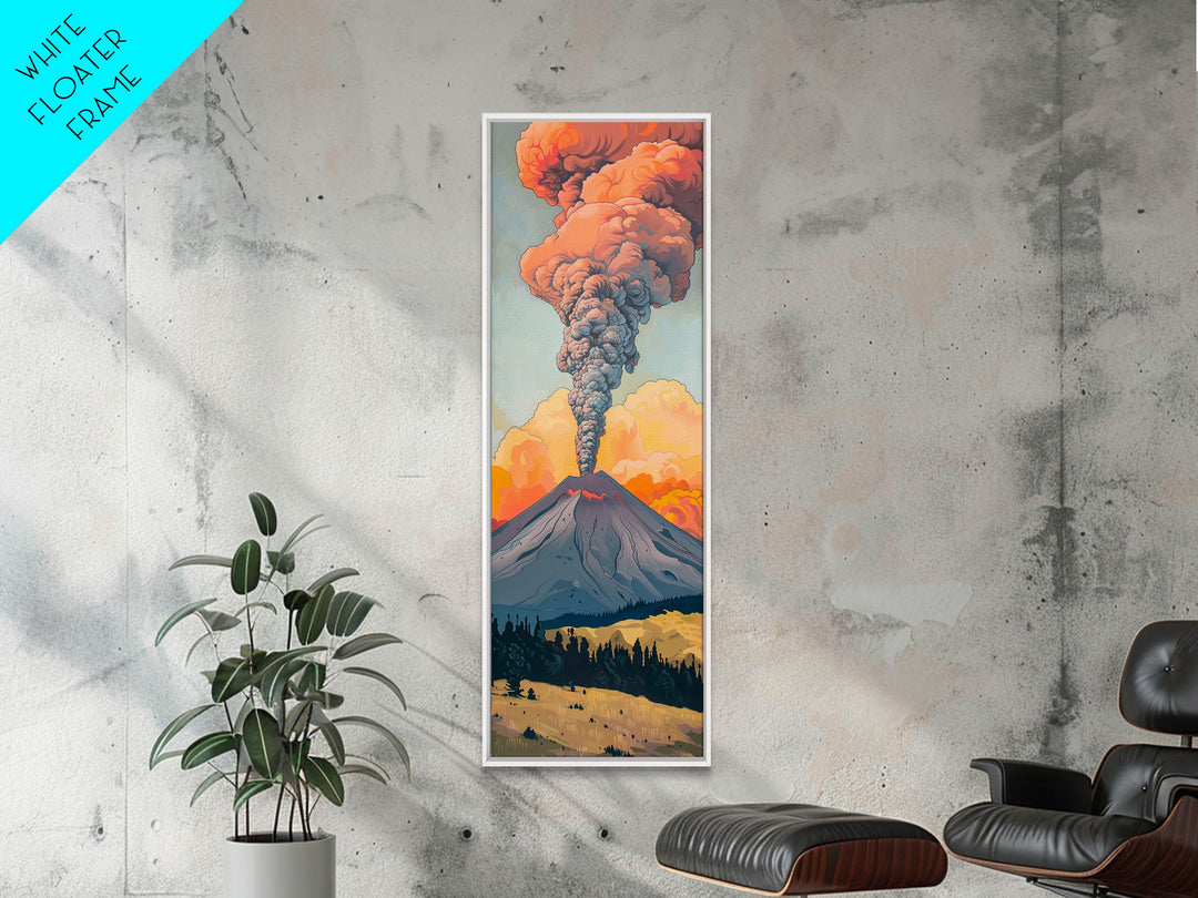 Colorful Volcano Eruption Printed on Framed Canvas, Vertical Landscape Art Print, Mountain Wall Art, 3D Canvas Art, Vertical Office Art