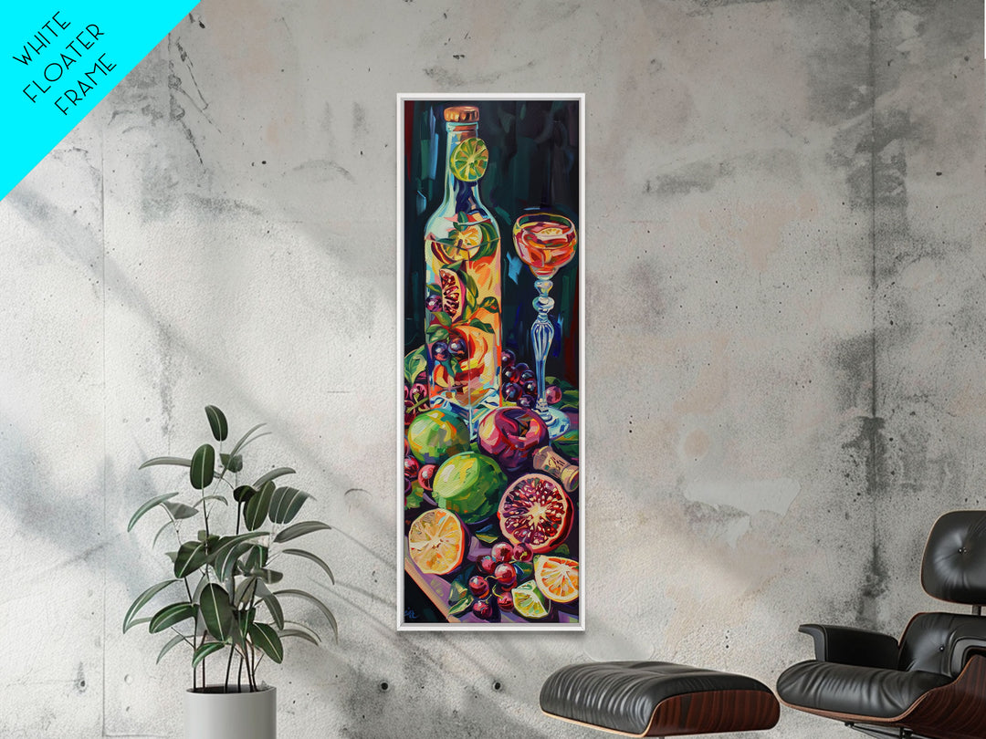 Still Life Bar Art Print Framed on Canvas, Vertical Framed Kitchen Art, Dark Wall Art, Textured, Cocktail Canvas Wall Art Print, Modern Art