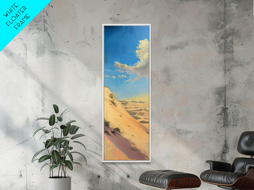 Vertical Canvas Painting of Sand Dunes in Desert Landscape, Framed Oversized Wall Art on Canvas, Tall and Narrow Living Room Wall Art