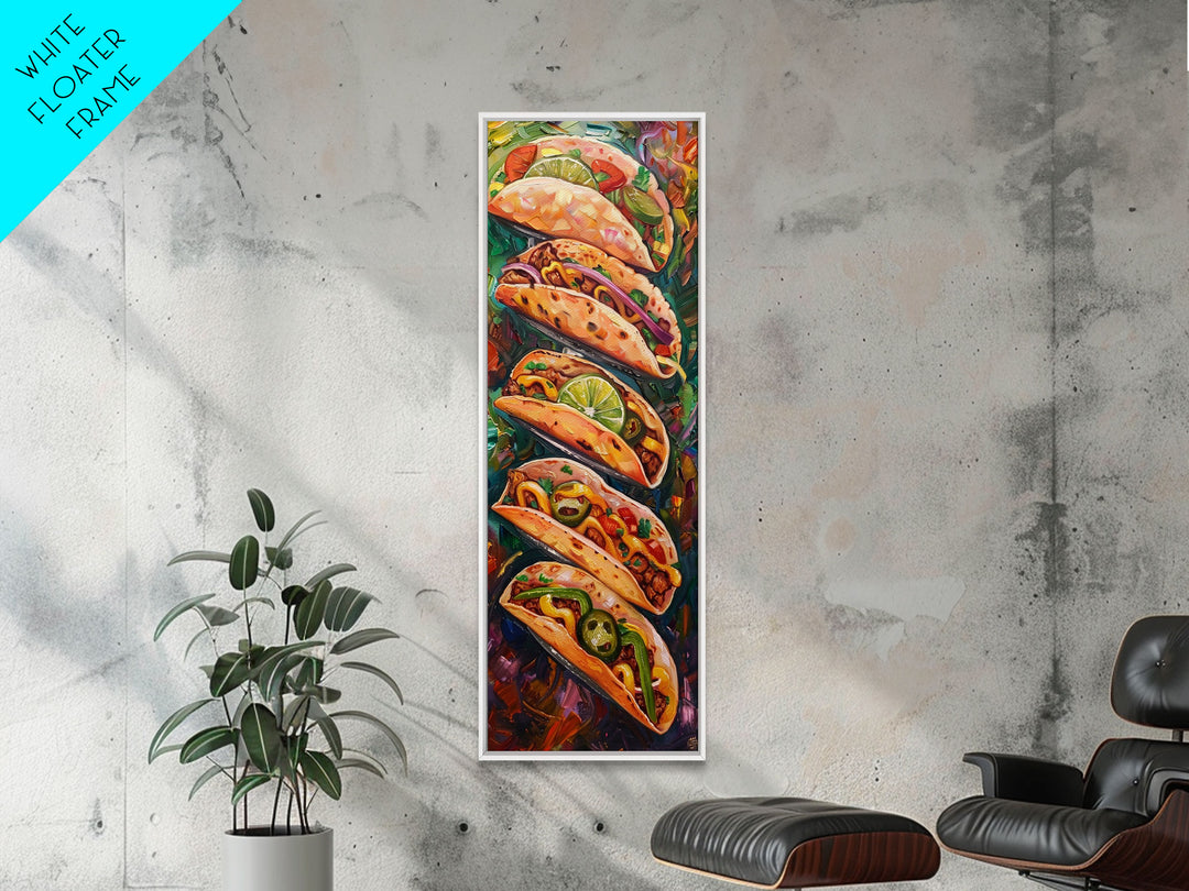 Taco Painting Framed and Printed on Canvas, Colorful Kitchen Wall Art, Mexican Inspired Food Art, Large Narrow Wall Art, Kitchen Decor