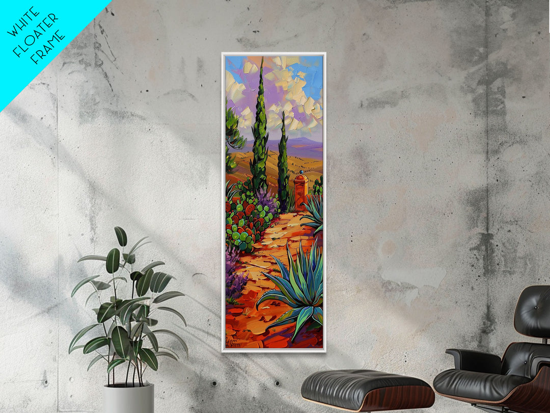 Tall Narrow Canvas Oil Painting of Tuscan Landscape Framed, Mountain Wall Art for Bedroom, Contemporary Art for Kitchen and Living Room