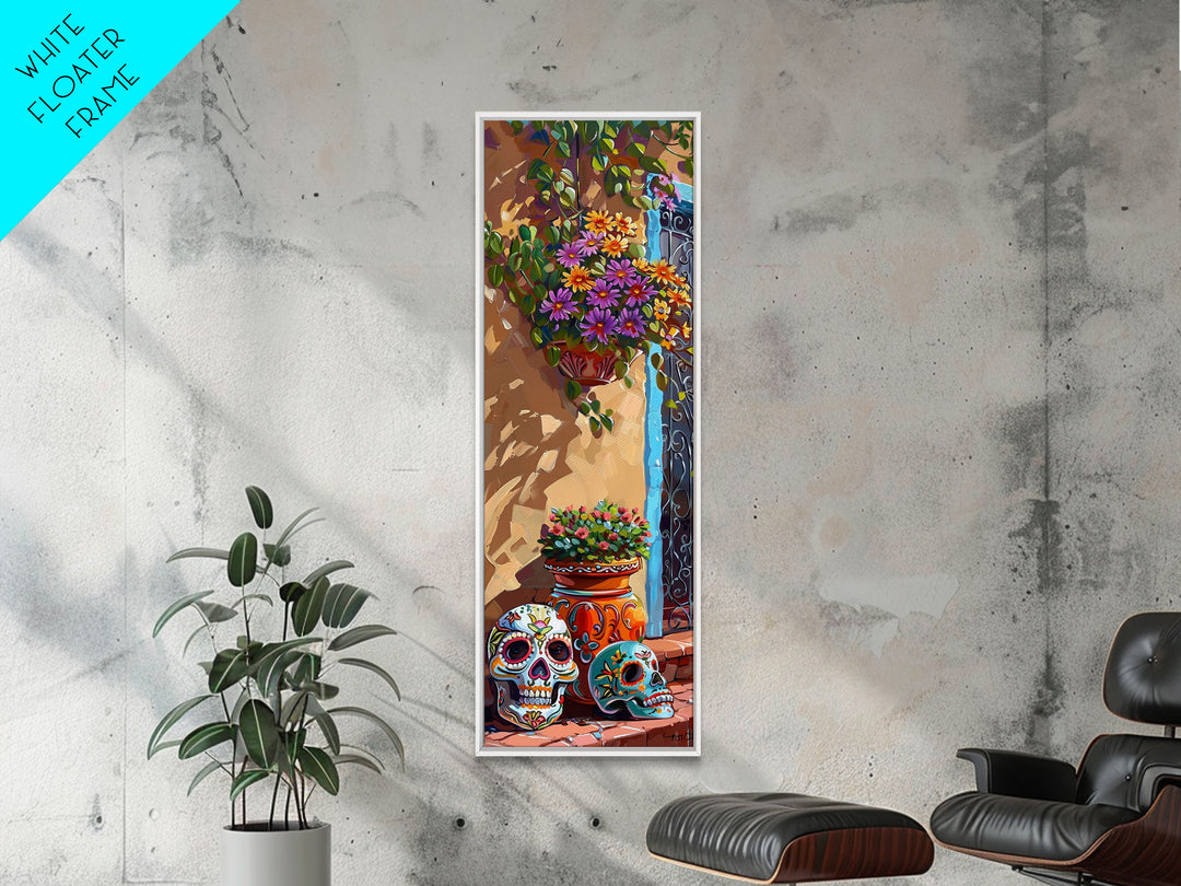 Spanish Style Oversized Framed Wall Art Print, Tall and Skinny Framed Canvas Mexican Art, Colorful Botanical Wall Art, Modern Office Print