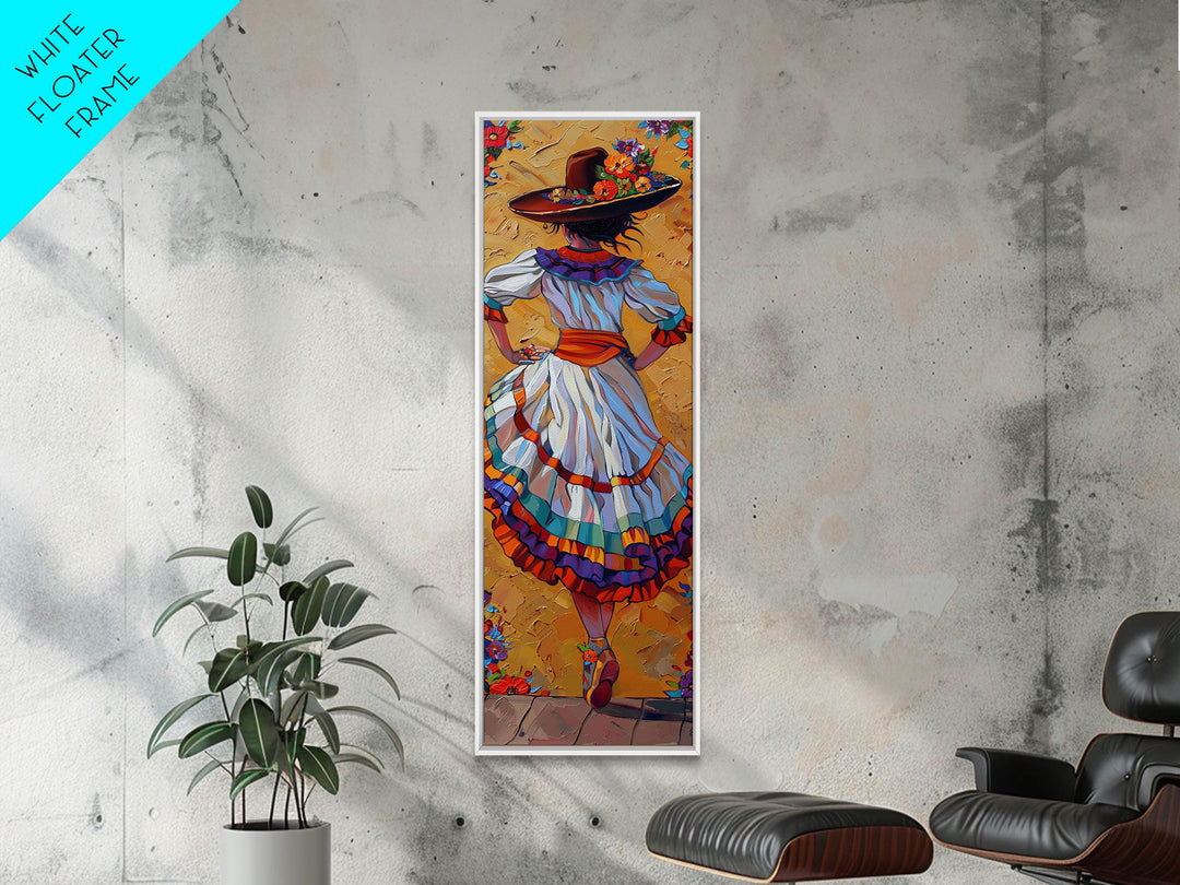 Textured Canvas Painting Print of Mexican Flamenco Dancer, Spanish Framed Art, Rustic Wall Art Print for Living Room, Oversized Vertical Art