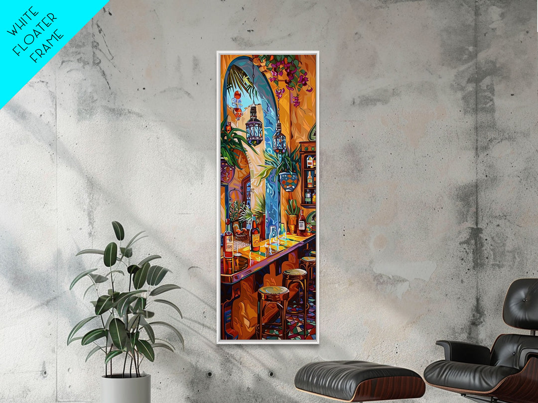 Spanish Inspired Bar Art Canvas Painting Framed, Still Life Art for Kitchen, Abstract Oil Painting, Vertical Framed Wall Art for Kitchen